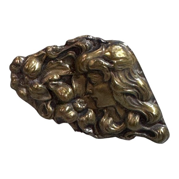 Antique  Art Nouveau Sterling Silver Womans Face Floral Flowers Statement Ring 6 - Picture 8 of 12